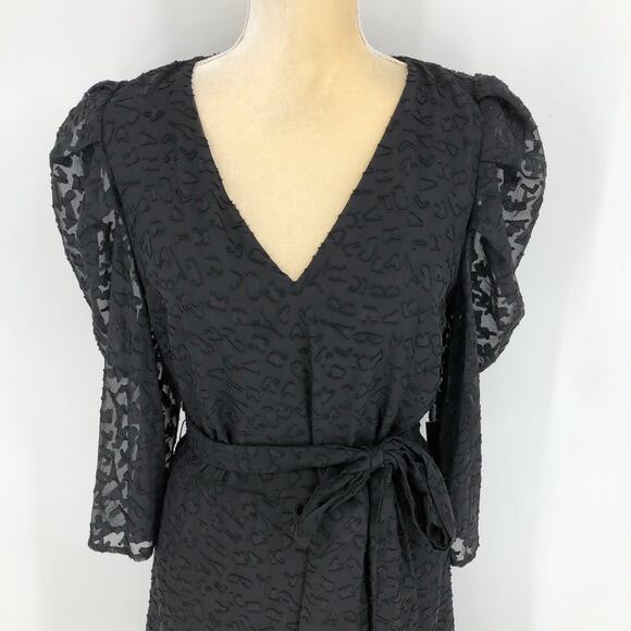 KARL LAGERFELD Women's Burnout Logo Print Dress 6 Black V-Neck Tie Waist NWT - Picture 7 of 14